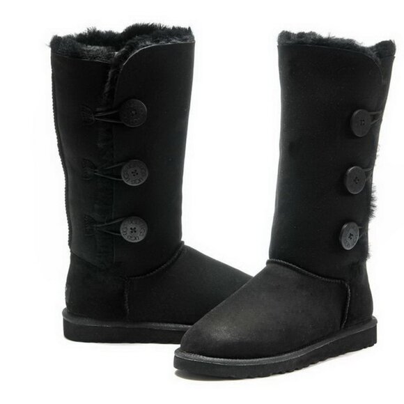 Ugg 3-Button BAILEY BOOTS Black Suede Fleece Lined Size 8 almost like new - Picture 1 of 16